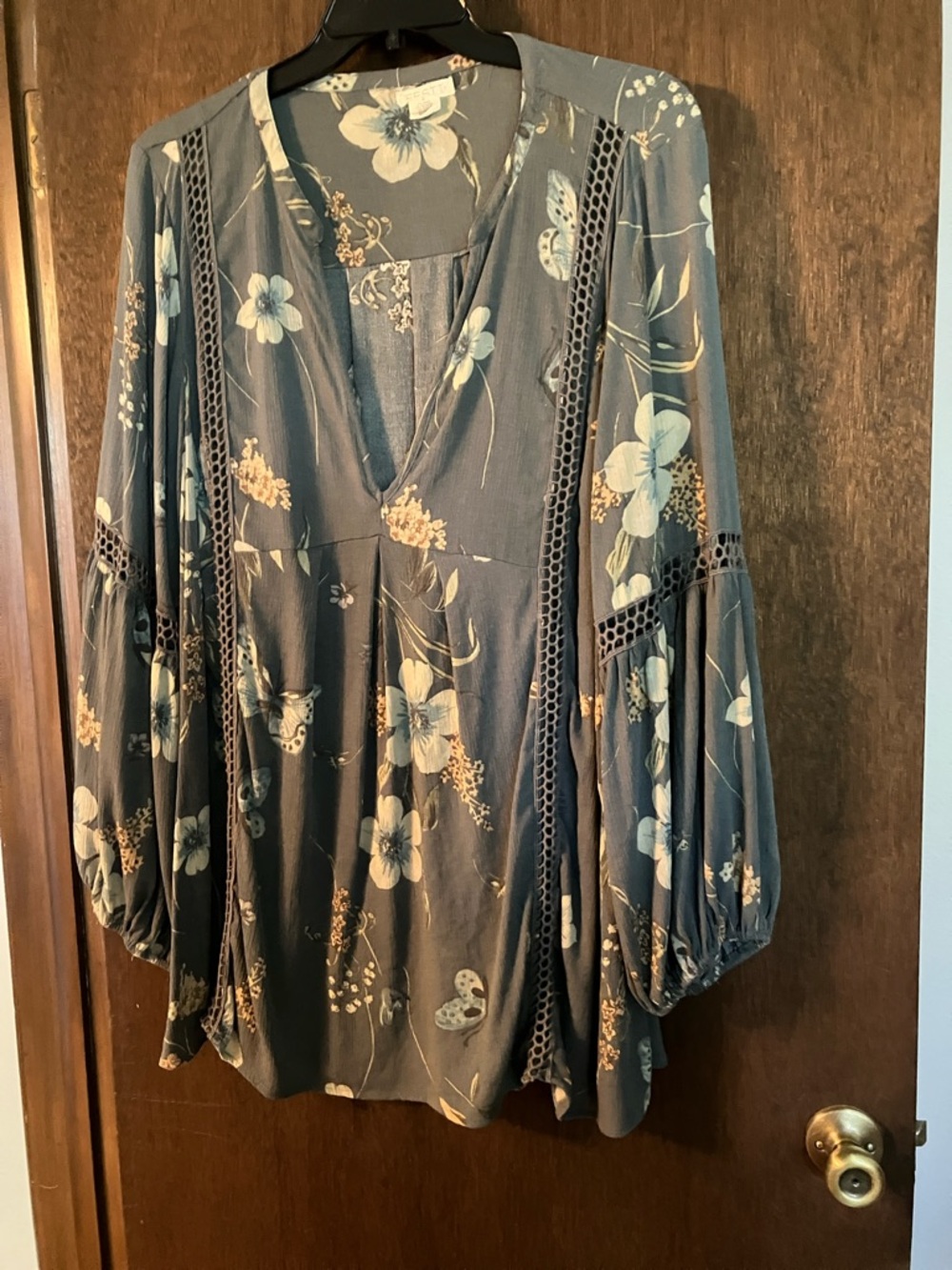 torrid Dark Blue Floral Crochet-Trim V-Neck Tunic